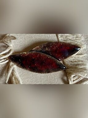 Leaf-Shaped Dark Red Resin Brooch with Gold Accent, 1940's